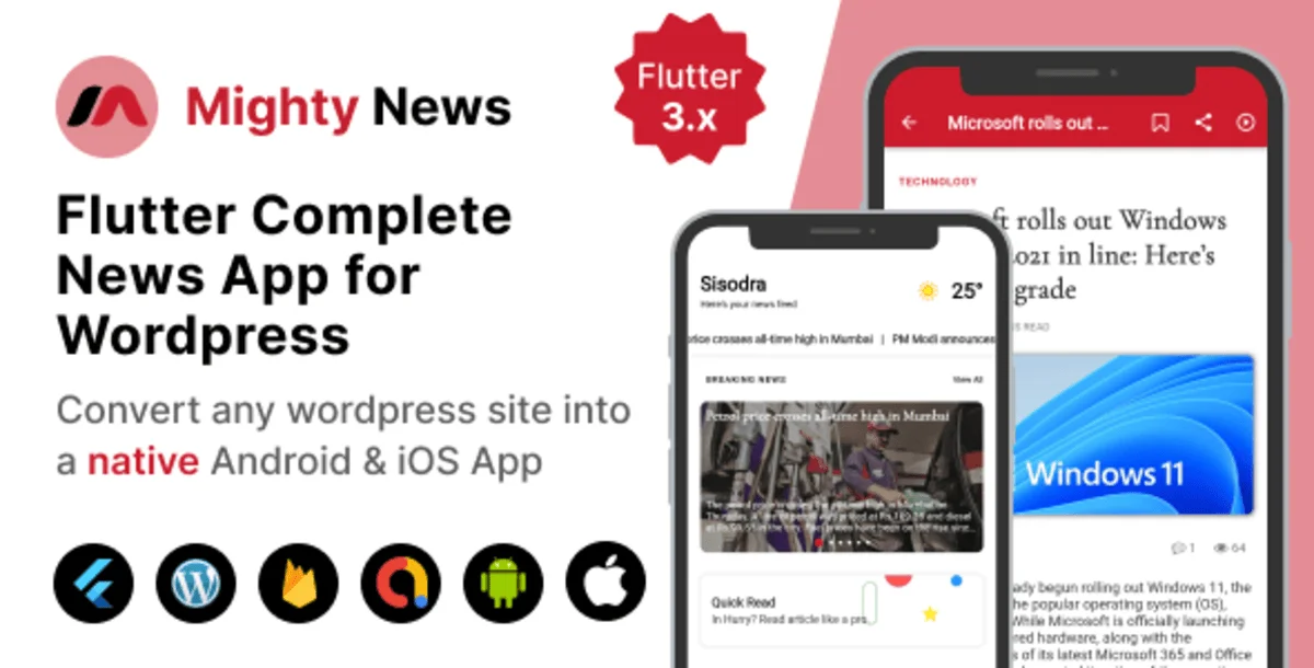 MightyNews - Flutter 2.0 News App with Wordpress + Firebase backend